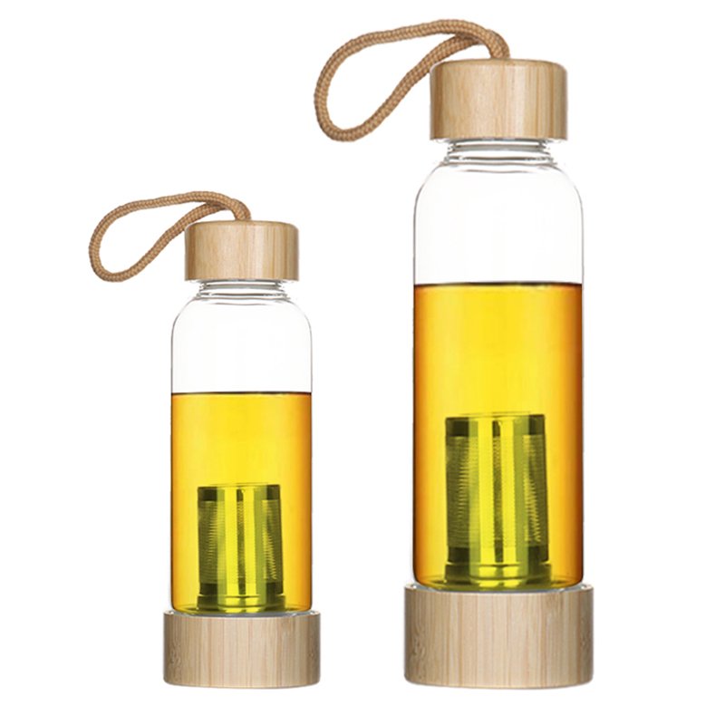 Unbreakable Double Wall Thick Bottom Glass Crystal Water Bottle with Tea Strainer Durable and Stylish