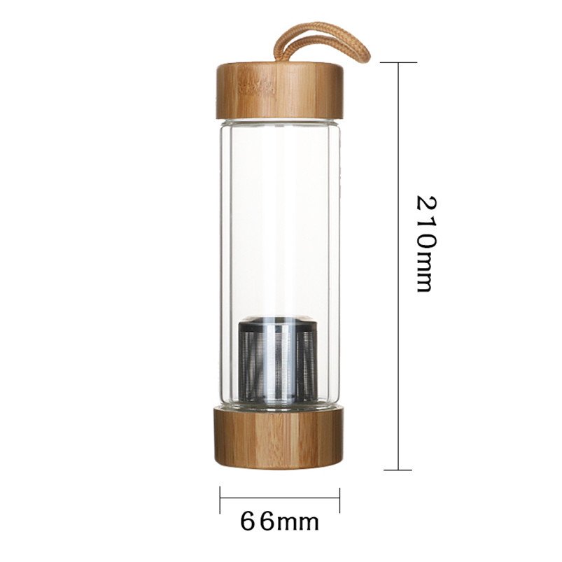 Unbreakable Double Wall Thick Bottom Glass Crystal Water Bottle with Tea Strainer Durable and Stylish