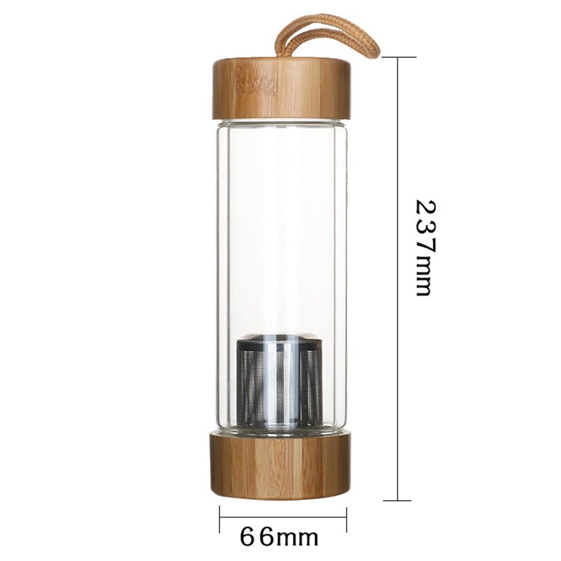 Unbreakable Double Wall Thick Bottom Glass Crystal Water Bottle with Tea Strainer Durable and Stylish
