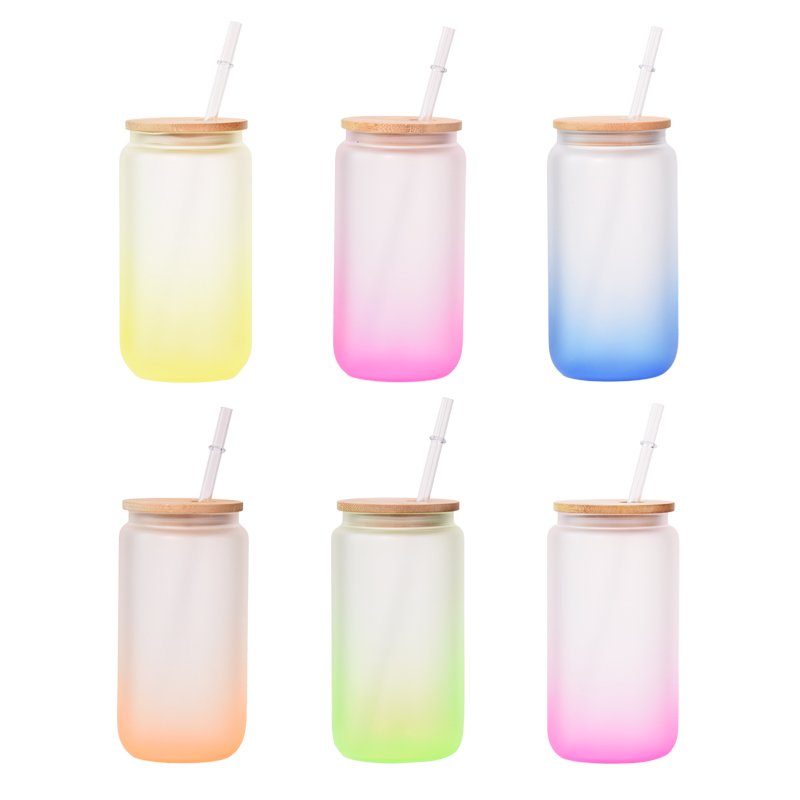 2024 Hot Clear Blank DIY Sublimation Glass Bottle Cola Cup Glass Tumbler with Bamboo Lid and Straw