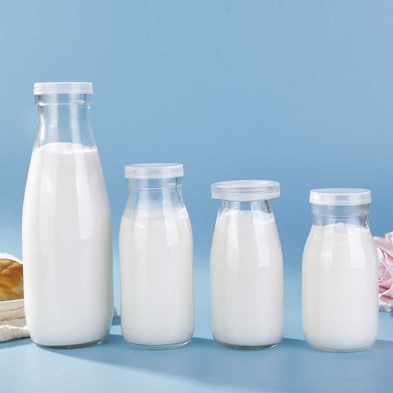 Soy Milk Bottle Juice Bottles High Quality Glass with Plastic Caps 100ml 200ml 250ml 300ml 500ml Screen Printing Beverage Clear