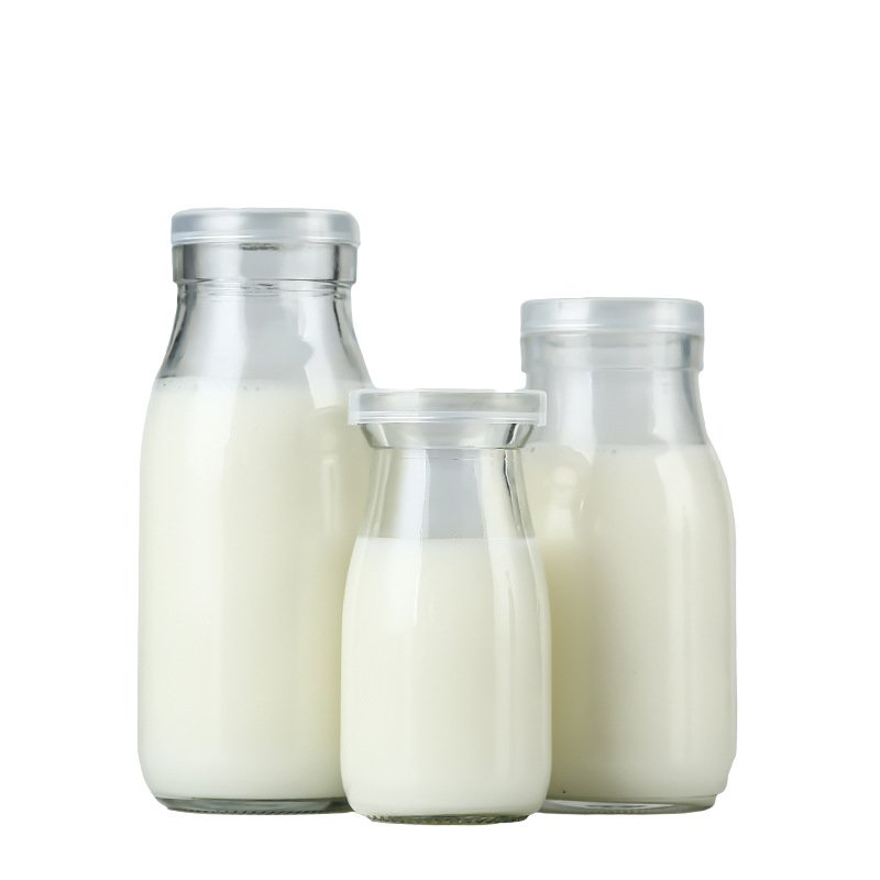 Soy Milk Bottle Juice Bottles High Quality Glass with Plastic Caps 100ml 200ml 250ml 300ml 500ml Screen Printing Beverage Clear