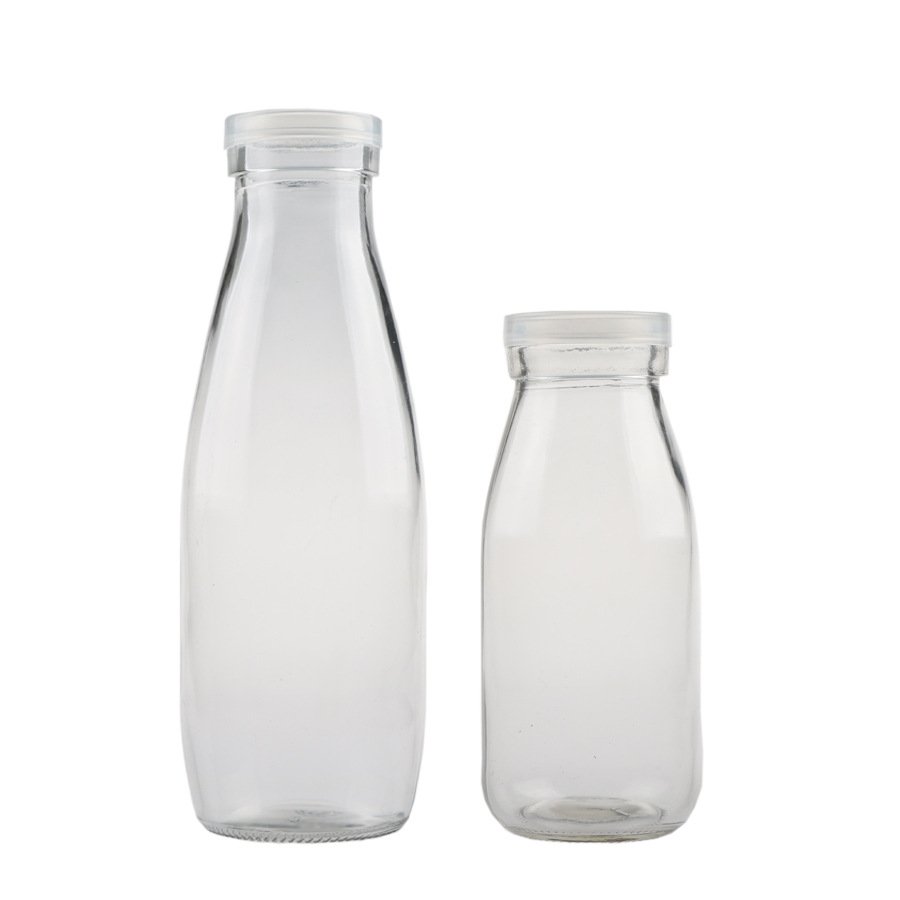 Soy Milk Bottle Juice Bottles High Quality Glass with Plastic Caps 100ml 200ml 250ml 300ml 500ml Screen Printing Beverage Clear