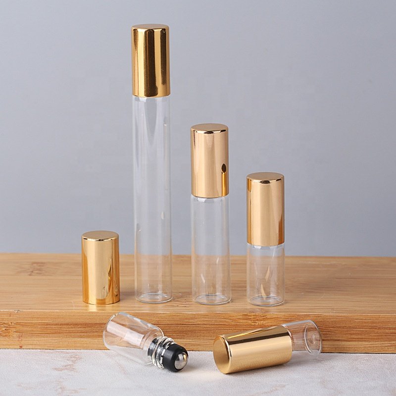 1ml 2ml 3ml 5ml 10ml Steel Roll Ball Glass Bottle Perfume Essential Oil Bottle Jars Vials Refillable Bottles Aluminum Cap