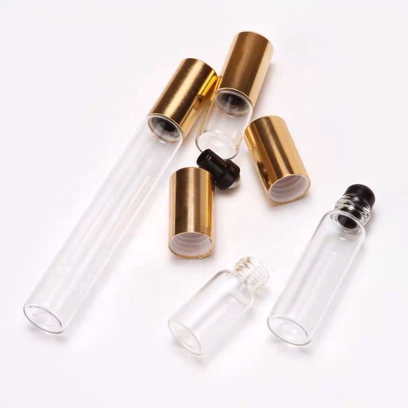 1ml 2ml 3ml 5ml 10ml Steel Roll Ball Glass Bottle Perfume Essential Oil Bottle Jars Vials Refillable Bottles Aluminum Cap