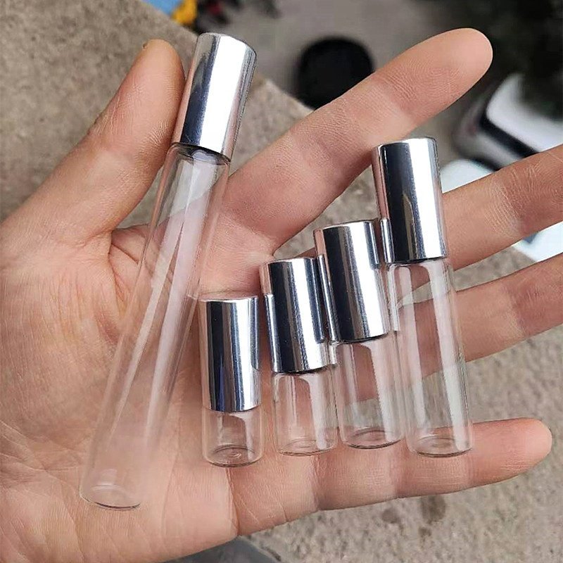 1ml 2ml 3ml 5ml 10ml Steel Roll Ball Glass Bottle Perfume Essential Oil Bottle Jars Vials Refillable Bottles Aluminum Cap