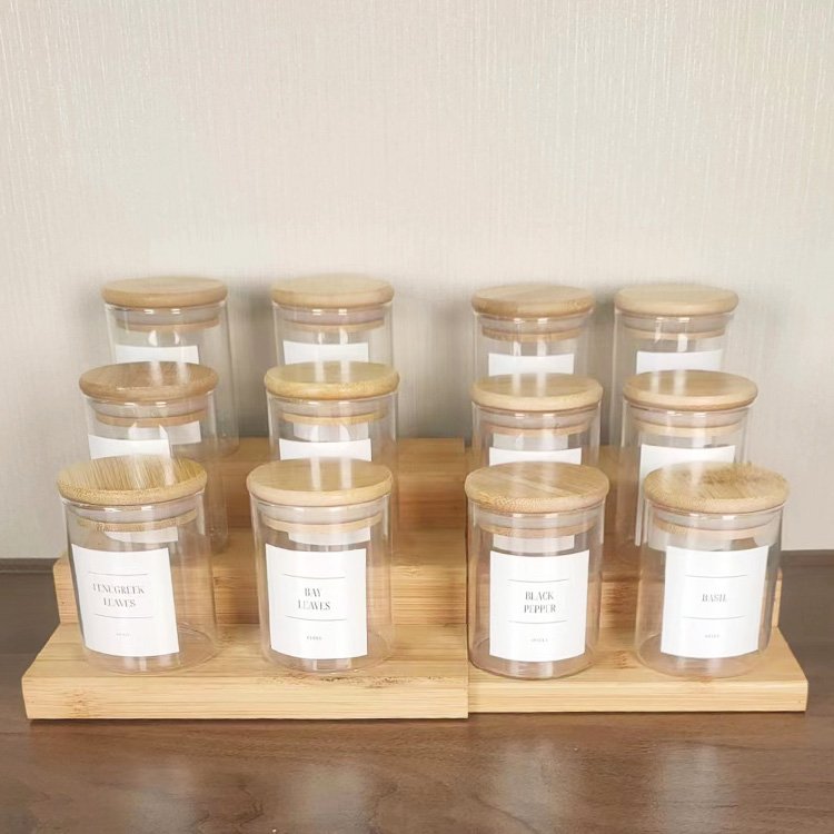 200ml 12pcs set Storage Bottles Clear Glass Jars Spice Storage Classic Container with Airtight Bamboo Lid