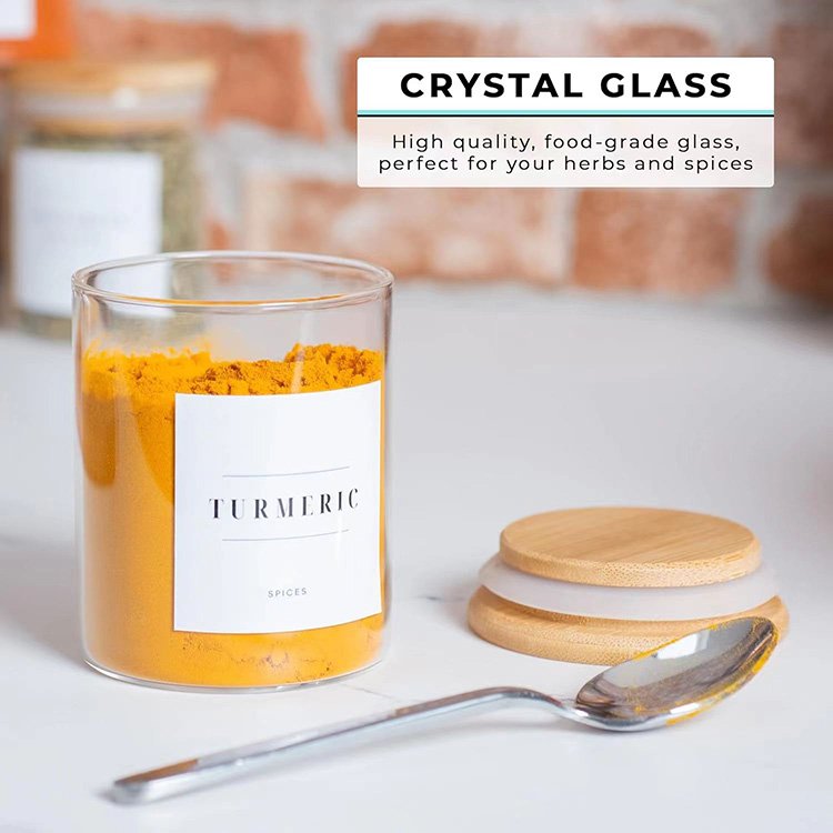 200ml 12pcs set Storage Bottles Clear Glass Jars Spice Storage Classic Container with Airtight Bamboo Lid