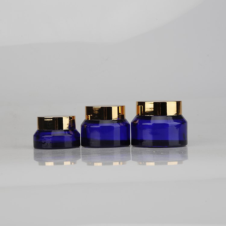 Wholesale 15ml 30ml 60ml 100ml Oblique Shoulder Blue round Cream Jar Cosmetic Lotion Glass Bottle 15g 30g 50g for Packaging