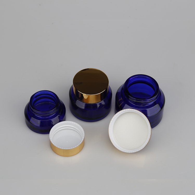 Wholesale 15ml 30ml 60ml 100ml Oblique Shoulder Blue round Cream Jar Cosmetic Lotion Glass Bottle 15g 30g 50g for Packaging