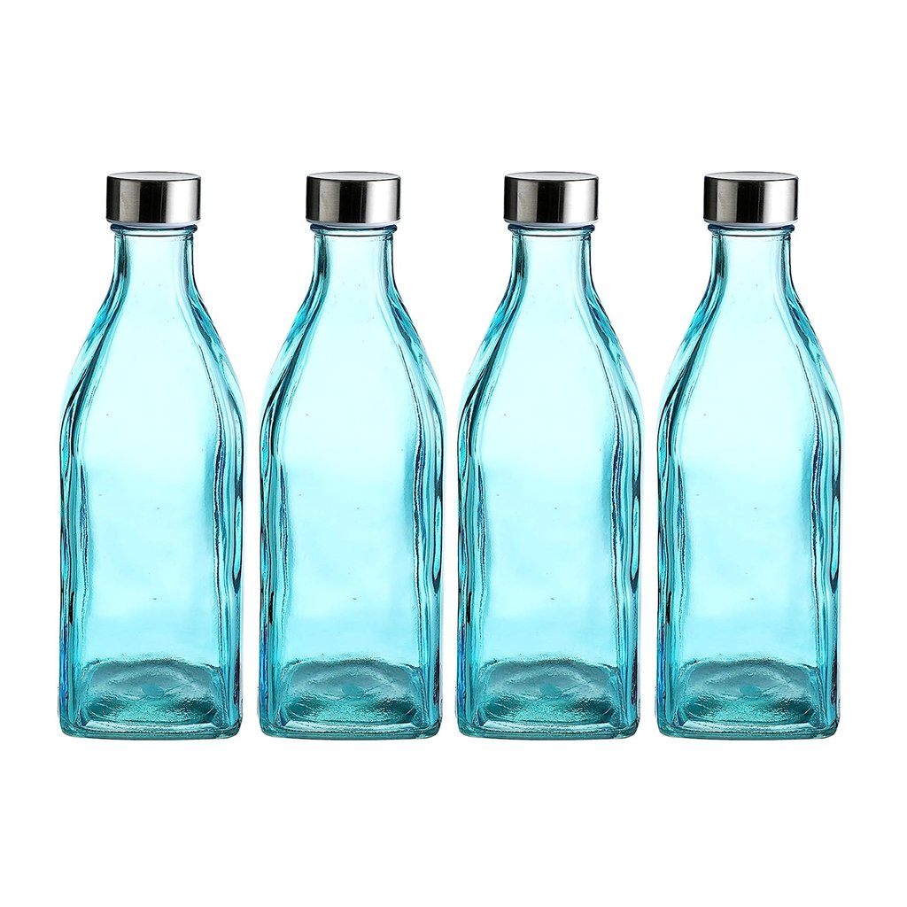 1L BPA Free Square Glass Bottle Stainless Steel Leak-Proof Lid Reusable Drinking Water Bottle Personalized Logo Beverages Free