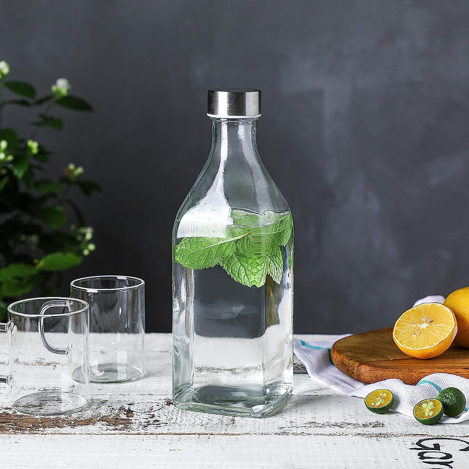 1L BPA Free Square Glass Bottle Stainless Steel Leak-Proof Lid Reusable Drinking Water Bottle Personalized Logo Beverages Free