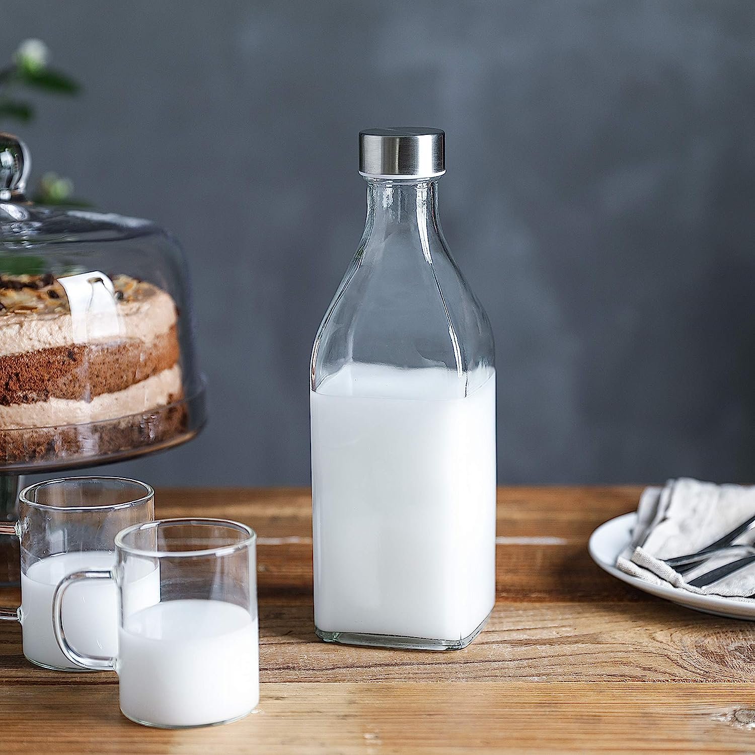 1L BPA Free Square Glass Bottle Stainless Steel Leak-Proof Lid Reusable Drinking Water Bottle Personalized Logo Beverages Free
