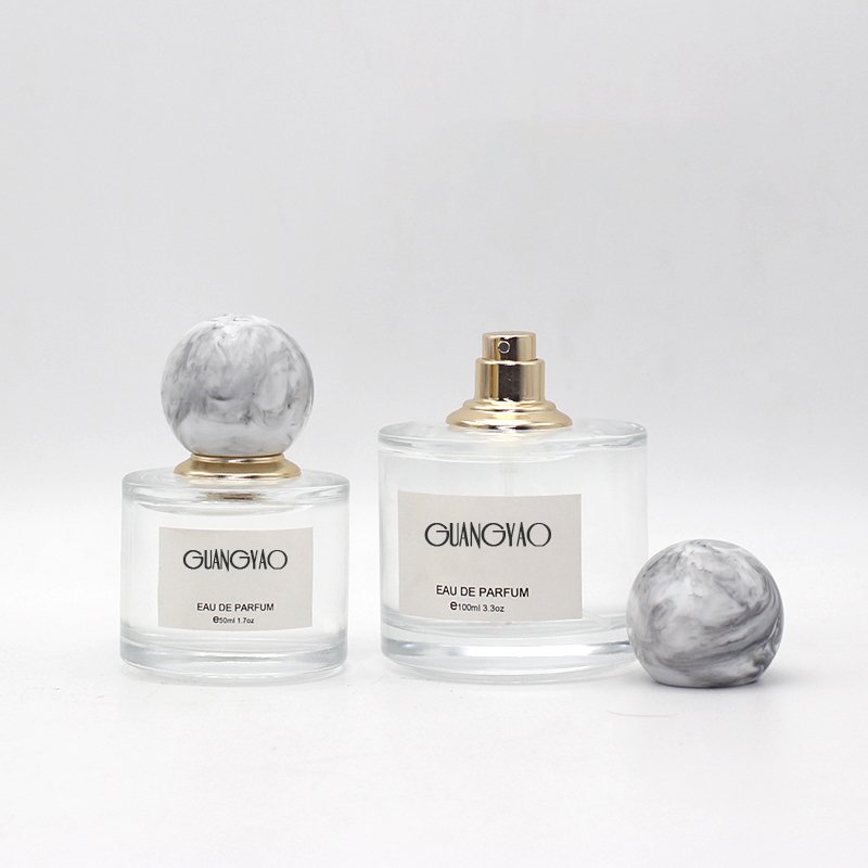 Hot sale high quality round empty crimp spray glass perfume bottle 30ml 50ml 100ml with packaging