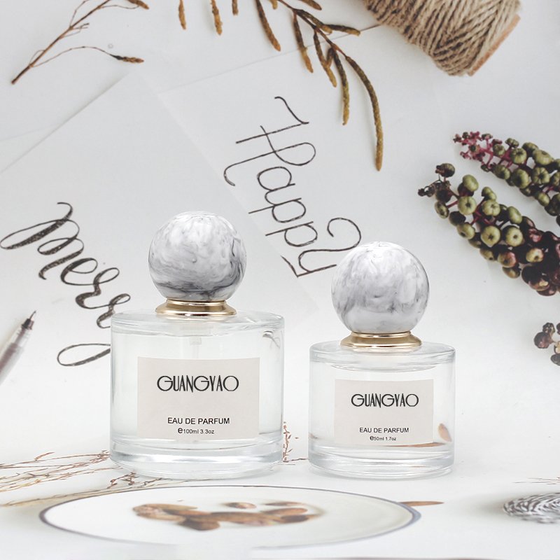 Hot sale high quality round empty crimp spray glass perfume bottle 30ml 50ml 100ml with packaging