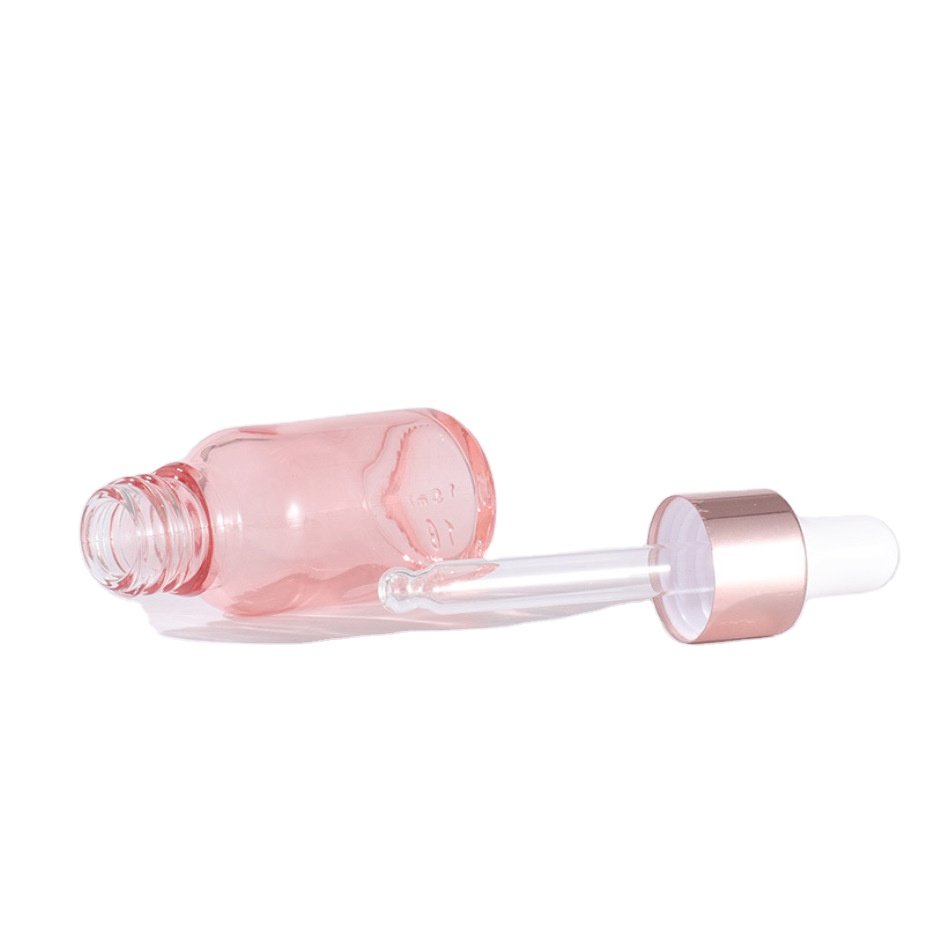 Round Oil Pink Serum Glass 2oz Dropper Bottle 30ml 100ml Eye Rose Gold Dropper Glass Bottle Pink Dropper Bottle For Cosmetic