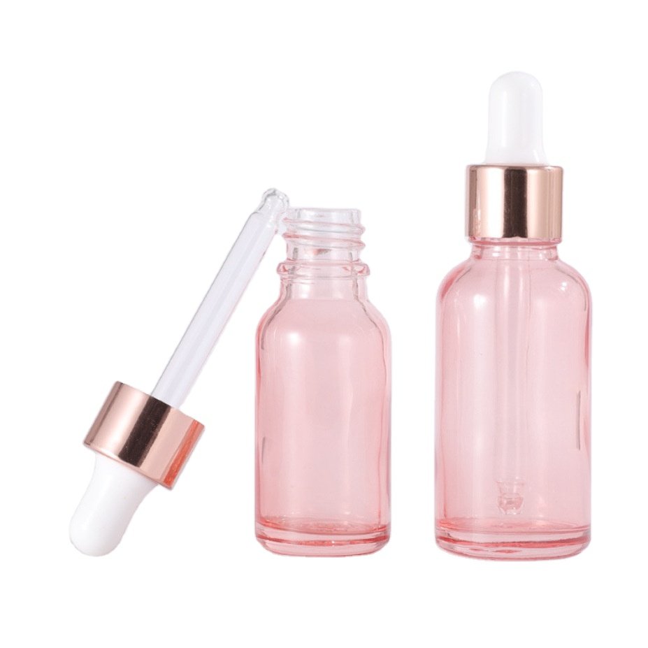 Round Oil Pink Serum Glass 2oz Dropper Bottle 30ml 100ml Eye Rose Gold Dropper Glass Bottle Pink Dropper Bottle For Cosmetic