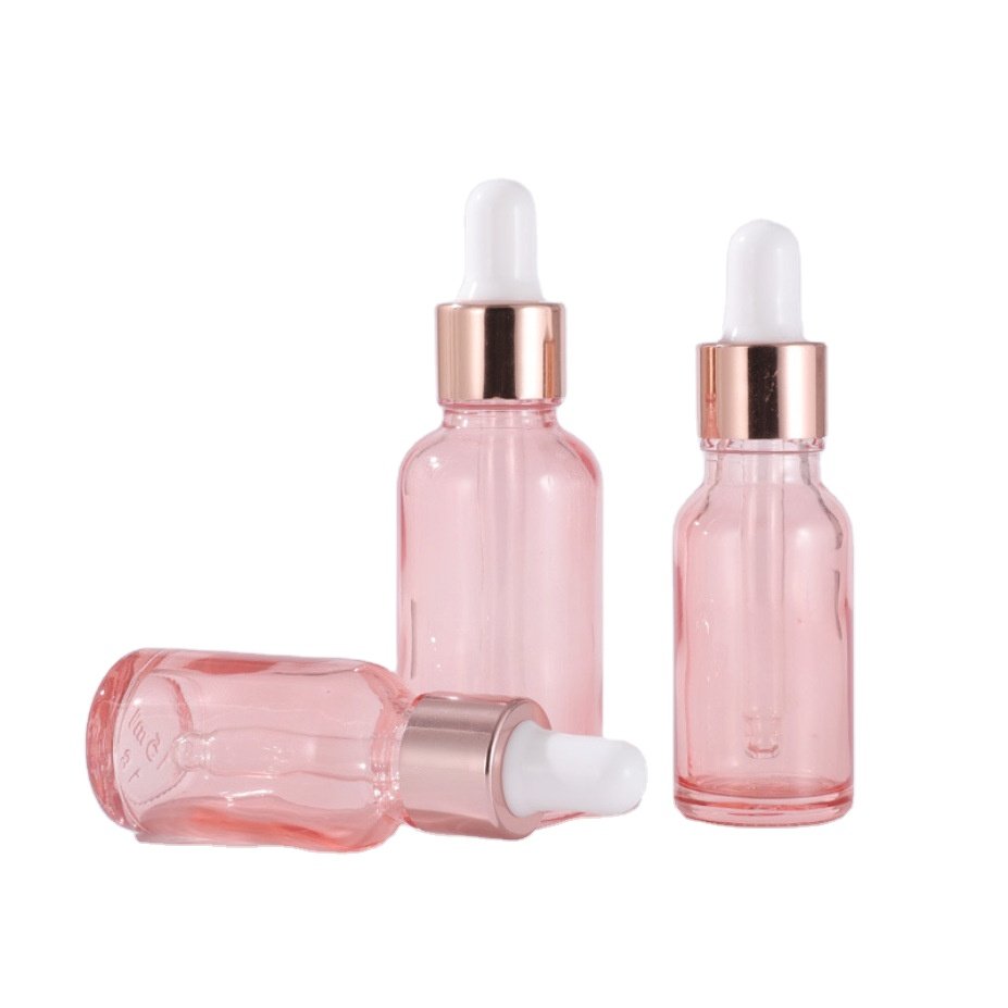 Round Oil Pink Serum Glass 2oz Dropper Bottle 30ml 100ml Eye Rose Gold Dropper Glass Bottle Pink Dropper Bottle For Cosmetic