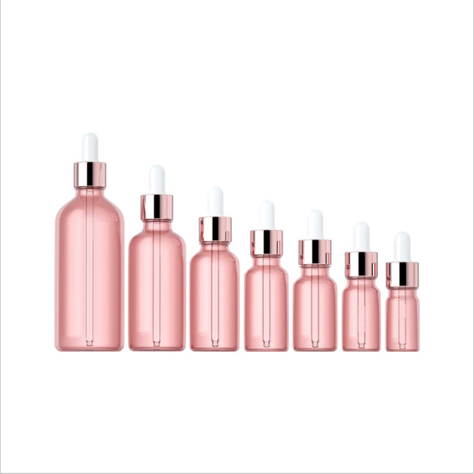 Round Oil Pink Serum Glass 2oz Dropper Bottle 30ml 100ml Eye Rose Gold Dropper Glass Bottle Pink Dropper Bottle For Cosmetic