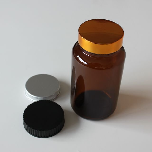 150cc 200cc 250cc Capsule Amber Glass Bottle With Metal Lid For Supplement Factory