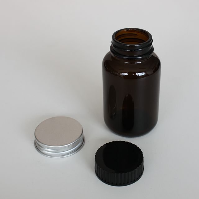 150cc 200cc 250cc Capsule Amber Glass Bottle With Metal Lid For Supplement Factory