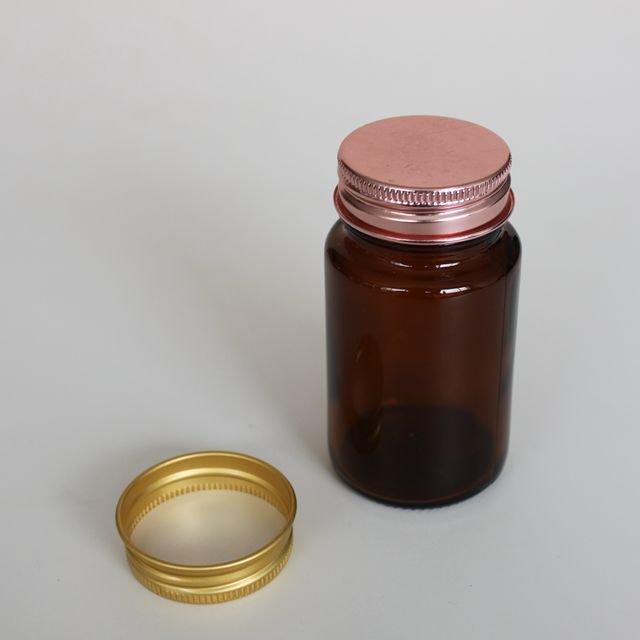 150cc 200cc 250cc Capsule Amber Glass Bottle With Metal Lid For Supplement Factory