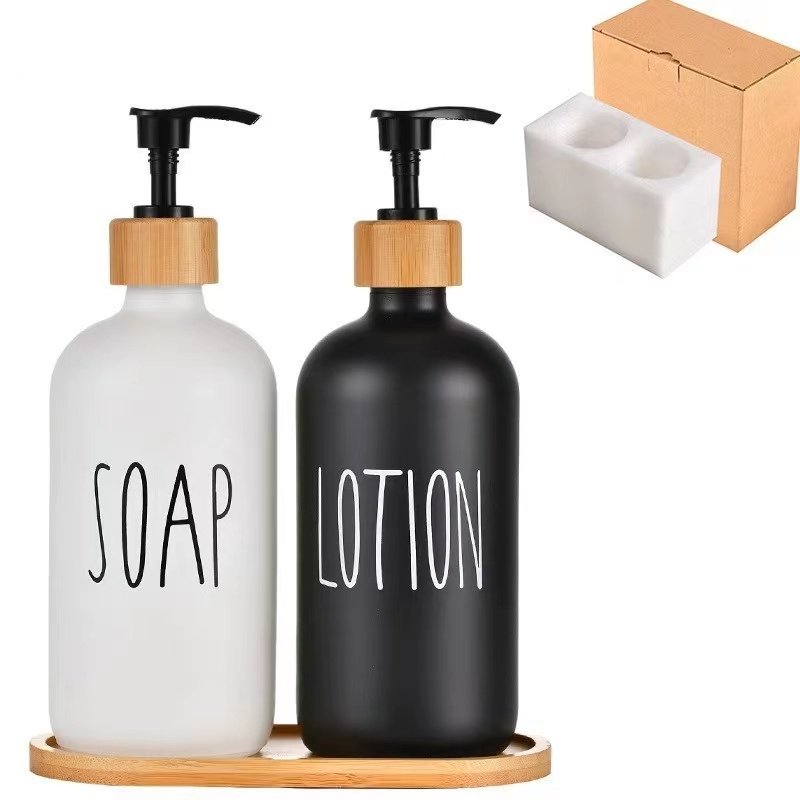 Customized glass bottle soap liquid glass jar press pump lotion bottle shampoo press pump hand soap glass bottle frosted