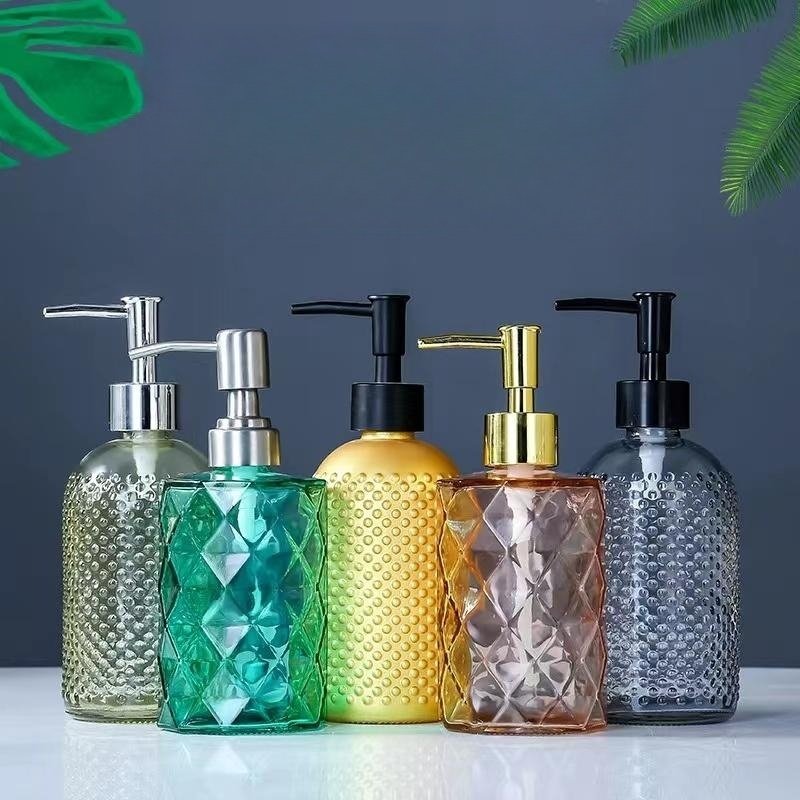 Customized glass bottle soap liquid glass jar press pump lotion bottle shampoo press pump hand soap glass bottle frosted