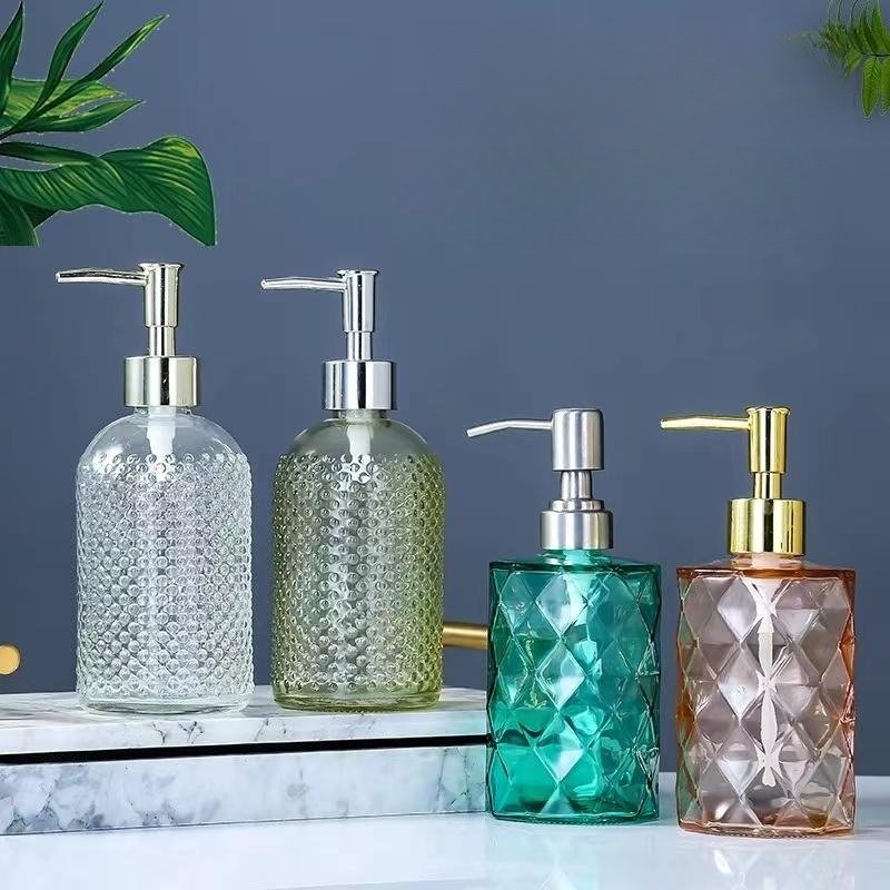 Customized glass bottle soap liquid glass jar press pump lotion bottle shampoo press pump hand soap glass bottle frosted
