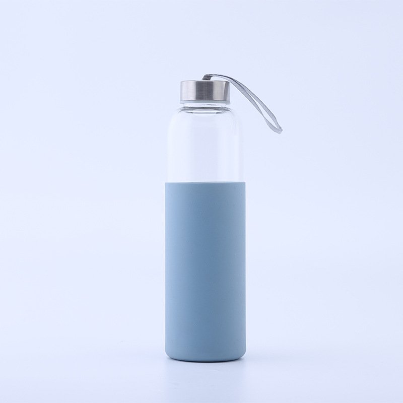 350ml 500ml clear cute fancy customized insulated reusable kids glass school sport hot water bottle with silicone sleeve
