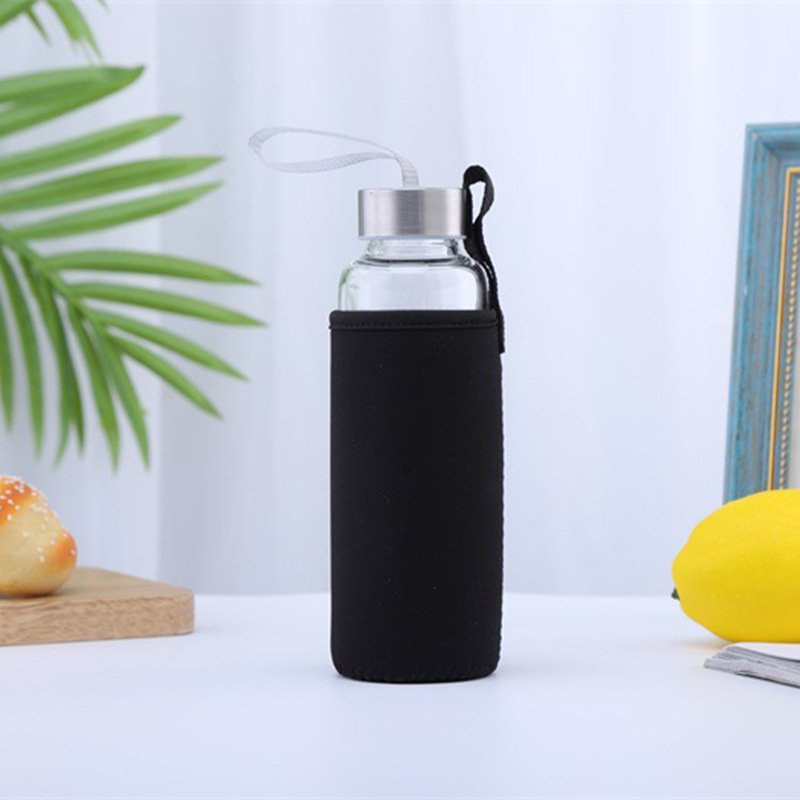 350ml 500ml clear cute fancy customized insulated reusable kids glass school sport hot water bottle with silicone sleeve