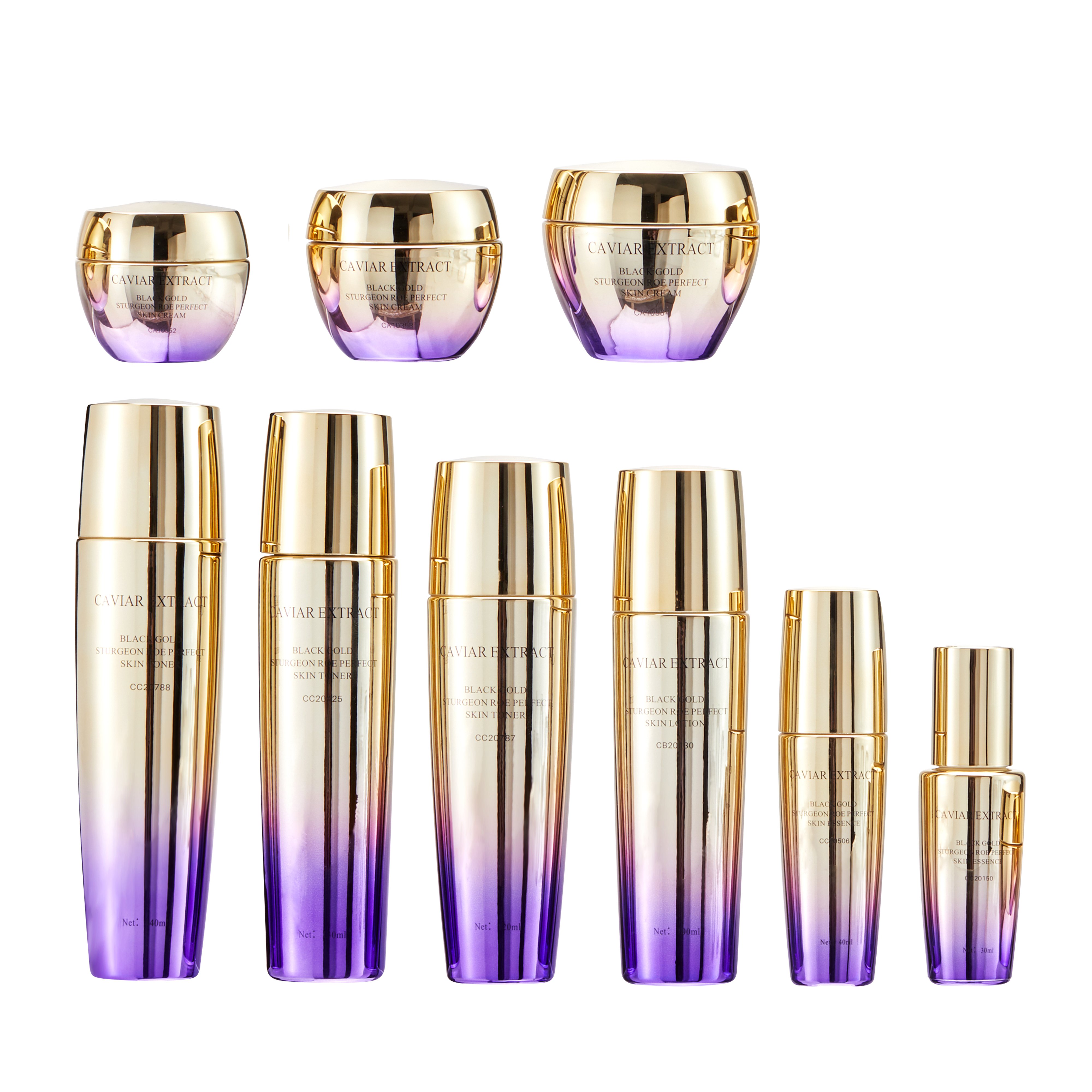 Custom Luxury Purple Glass Skincare Bottles Cosmetic Packaging Empty 30ml Spray Emulsion Liquid Toner Pump Skincare Glass Bottle
