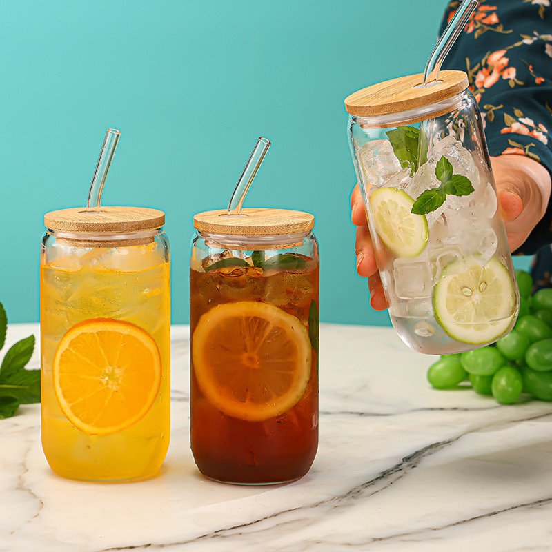 OEM hot selling empty glass bottle 380ml 500ml 600ml 700ml coffee cup with straw juice cup