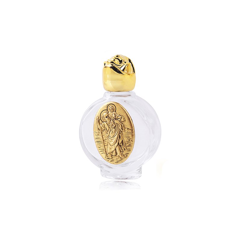 Church Gift Religious Catholic 15ml Small Holy Water Glass Bottle with Gold Color Statue St. Michael, Virgin Mary, St. Be