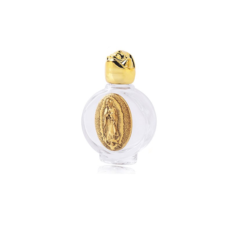 Church Gift Religious Catholic 15ml Small Holy Water Glass Bottle with Gold Color Statue St. Michael, Virgin Mary, St. Be