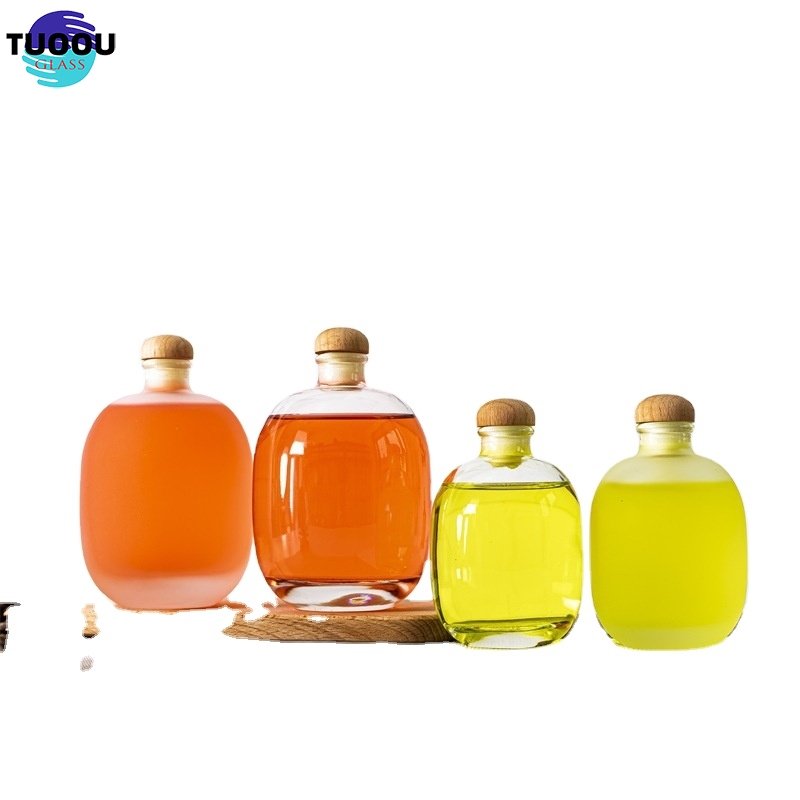 In Stock Wholesale 250Ml 500Ml Empty Storage Bottle Frosted Clear Glass Fruit Wine Liquor Bottles With Cork