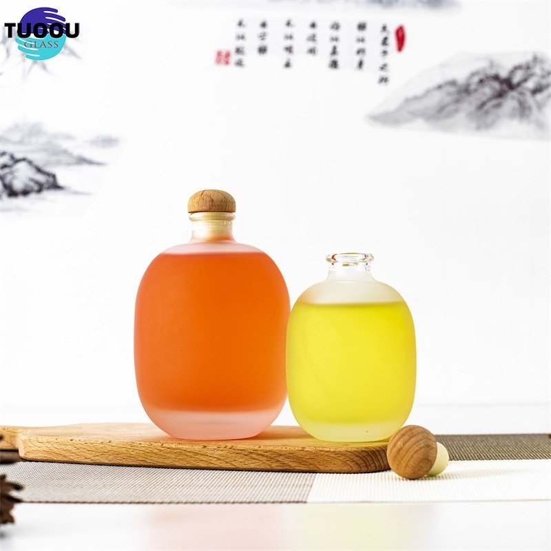 In Stock Wholesale 250Ml 500Ml Empty Storage Bottle Frosted Clear Glass Fruit Wine Liquor Bottles With Cork