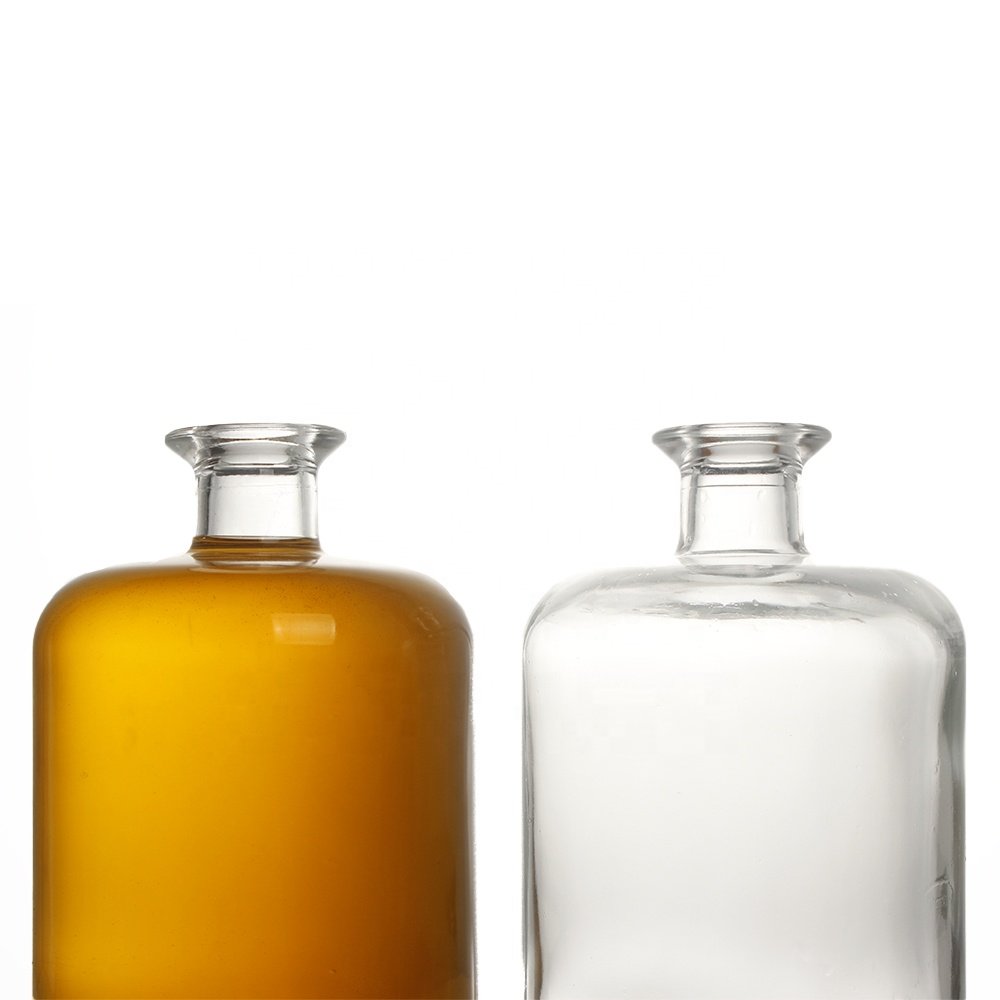 Customized Glass Bottle 700ml 750ml Clear Gin Round Spirit Bottle Liquor Spiced Rum Bottle