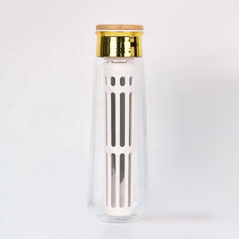 High borosilicate glass cold brew coffee maker with bamboo lid and stainless steel coffee filter