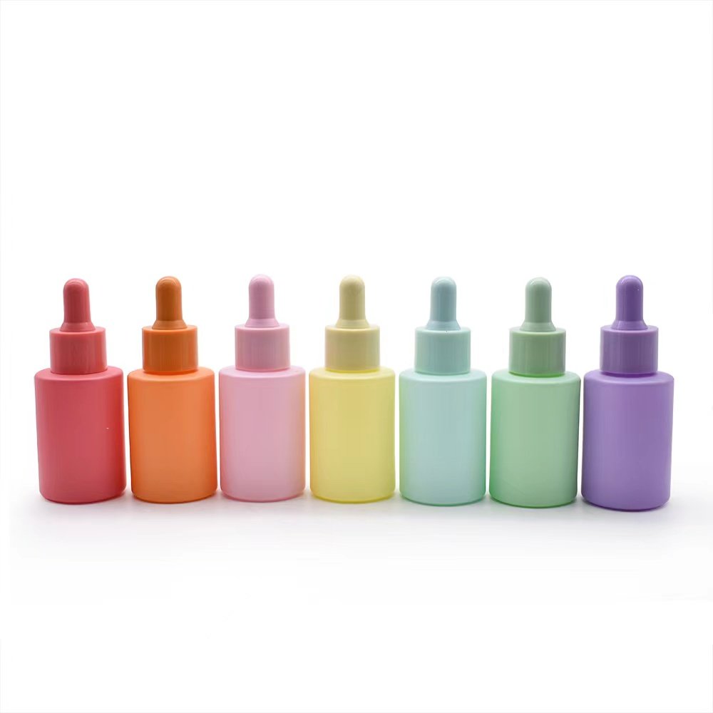custom 20ml 30ml glass dropper bottle colorful flat shoulder glass essential oil bottle