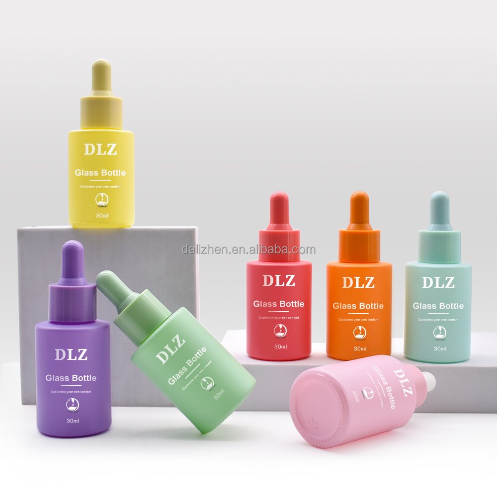 custom 20ml 30ml glass dropper bottle colorful flat shoulder glass essential oil bottle