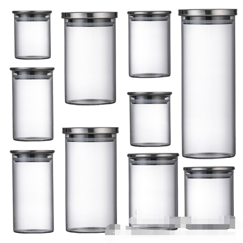 2024 Factory Glass Sealed Jar Kitchen Grain Dried Fruit Storage Bottle Bamboo Wood Lid With Spoon Household Clear Glassware