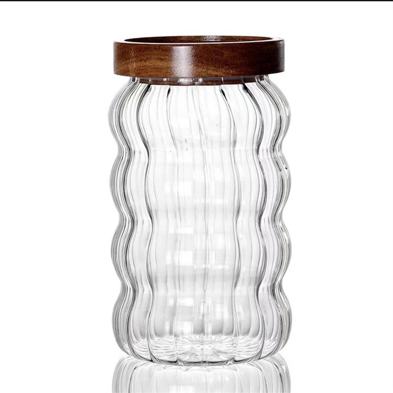 2024 Factory Glass Sealed Jar Kitchen Grain Dried Fruit Storage Bottle Bamboo Wood Lid With Spoon Household Clear Glassware