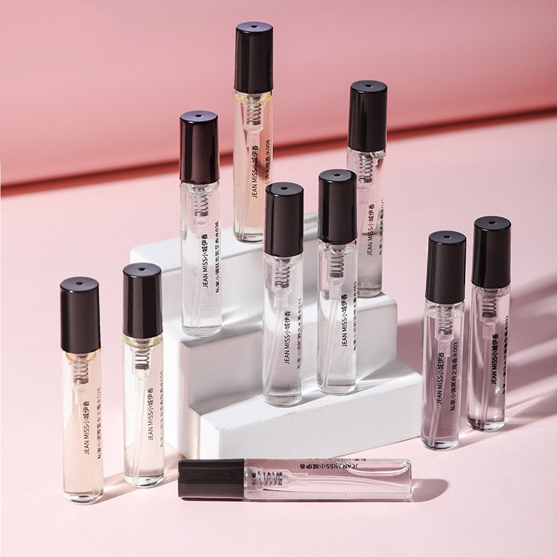 Wholesale Mini Glass Vials 1ml 2ml 2.5ml Perfume Sample Spray Tester Bottles Black Cover Low MOQ Stock Screen Printing Logo