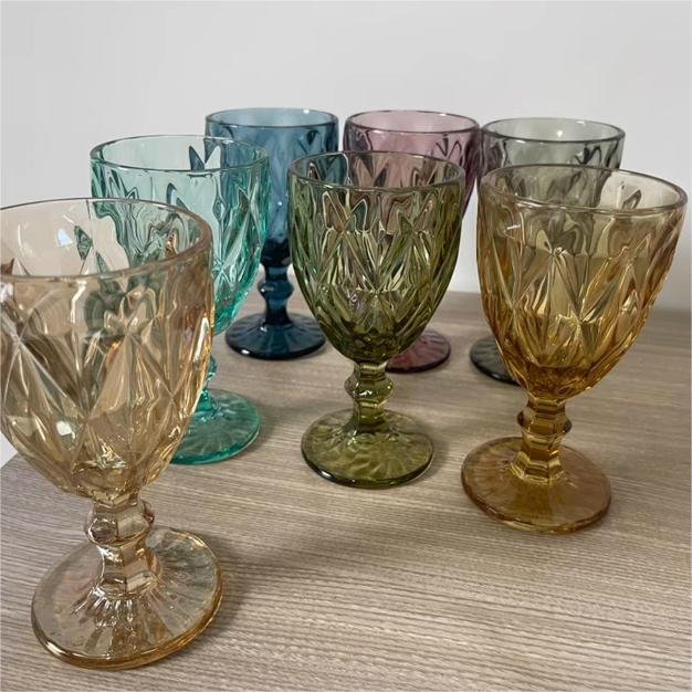 2024 Hot Sale Vintage Cocktail Wine Glass Cups Golden Edge Multi Colored Glassware Wedding Party Green Blue Purple Pink Goblets