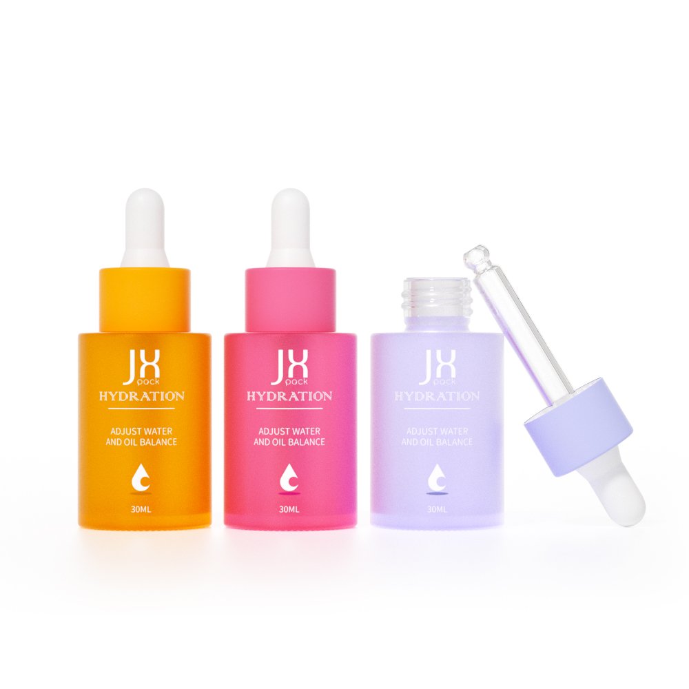 Low MOQ 30ml empty skin care serum glass bottle frosted cosmetic 1oz hair oil dropper bottle with pipette