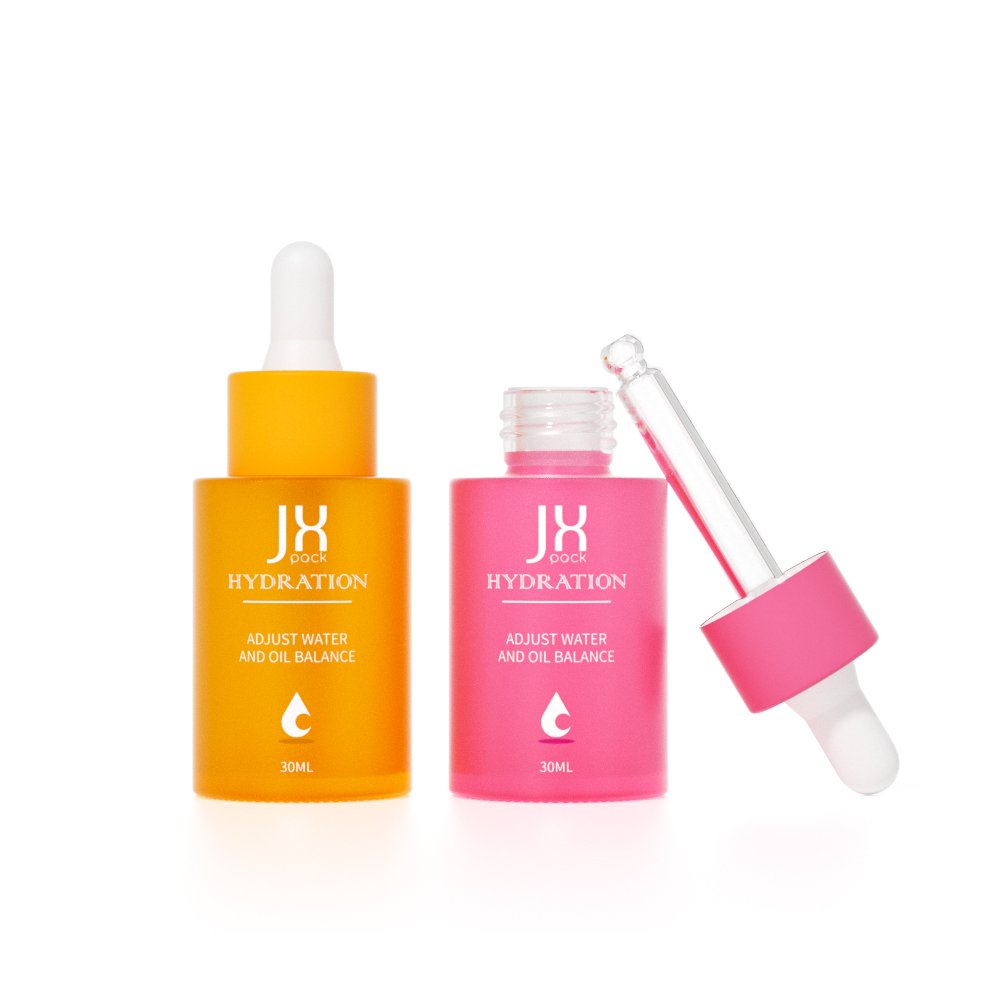 Low MOQ 30ml empty skin care serum glass bottle frosted cosmetic 1oz hair oil dropper bottle with pipette