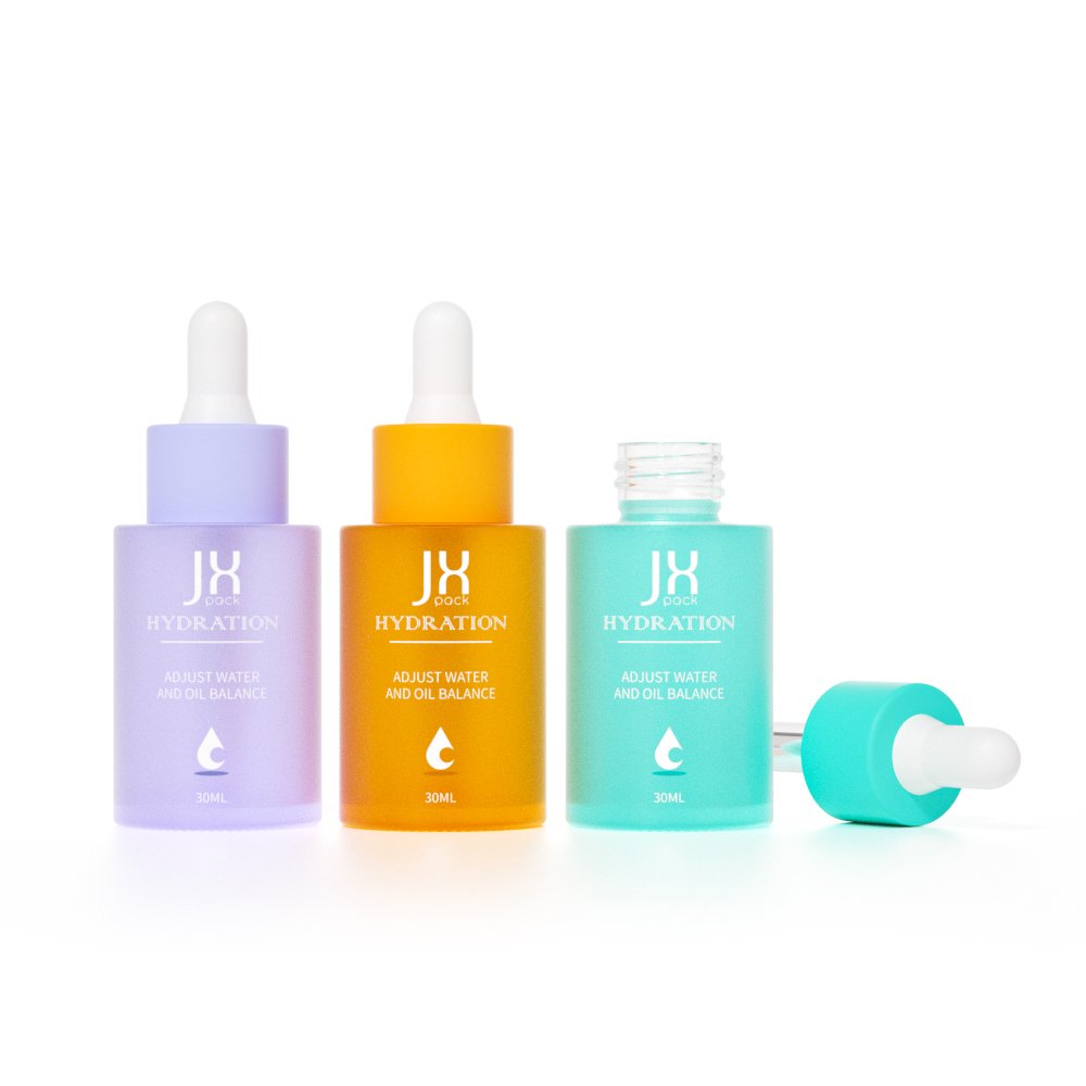 Low MOQ 30ml empty skin care serum glass bottle frosted cosmetic 1oz hair oil dropper bottle with pipette