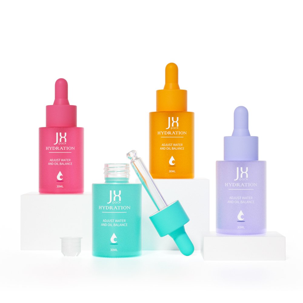 Low MOQ 30ml empty skin care serum glass bottle frosted cosmetic 1oz hair oil dropper bottle with pipette