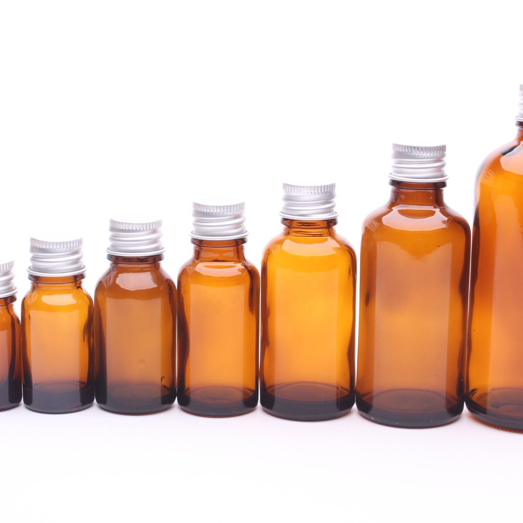 10ml amber essential oil mini glass bottle with threaded aluminum cap